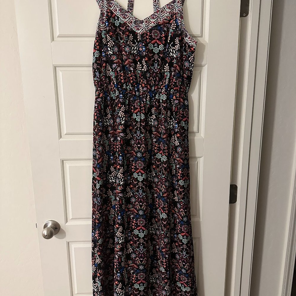 busy print maxi dress size Large